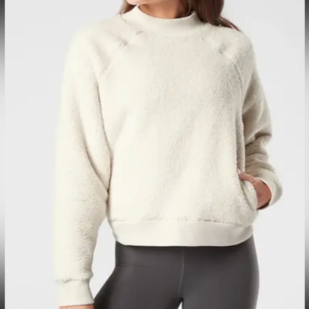 Athleta S Asana Sherpa Sweatshirt Size S Natural Relaxed Cozy - Picture 8 of 9